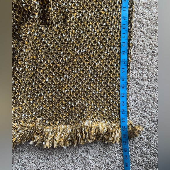 ST.JOHN Turtleneck Sweeter Shawl Cape Fringed Sleeves and Hem Wool Blend Mustard - Picture 14 of 14